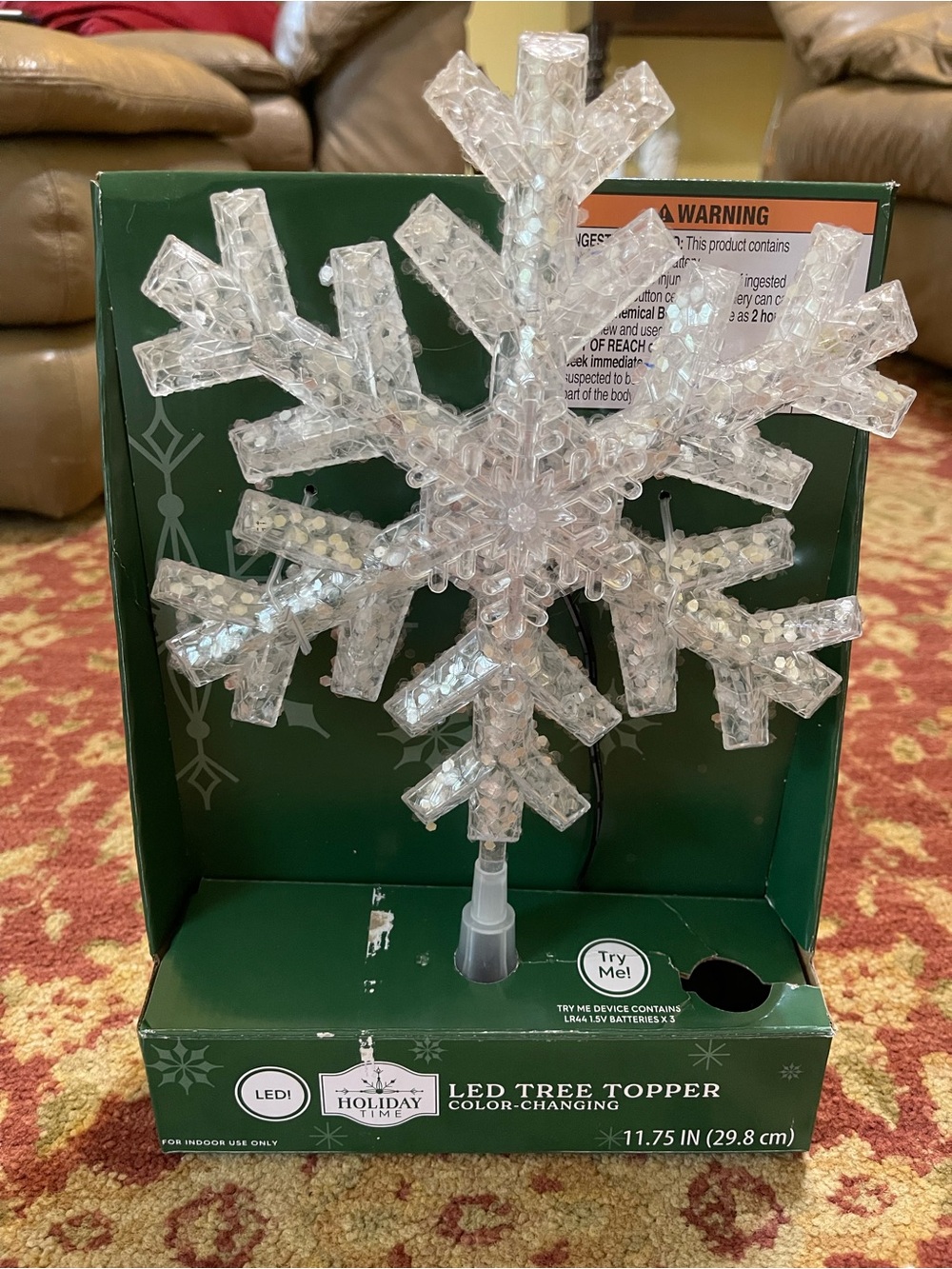 Holiday Time Clear LED Color-Changing Snowflake Tree Topper - Picture 3 of 17